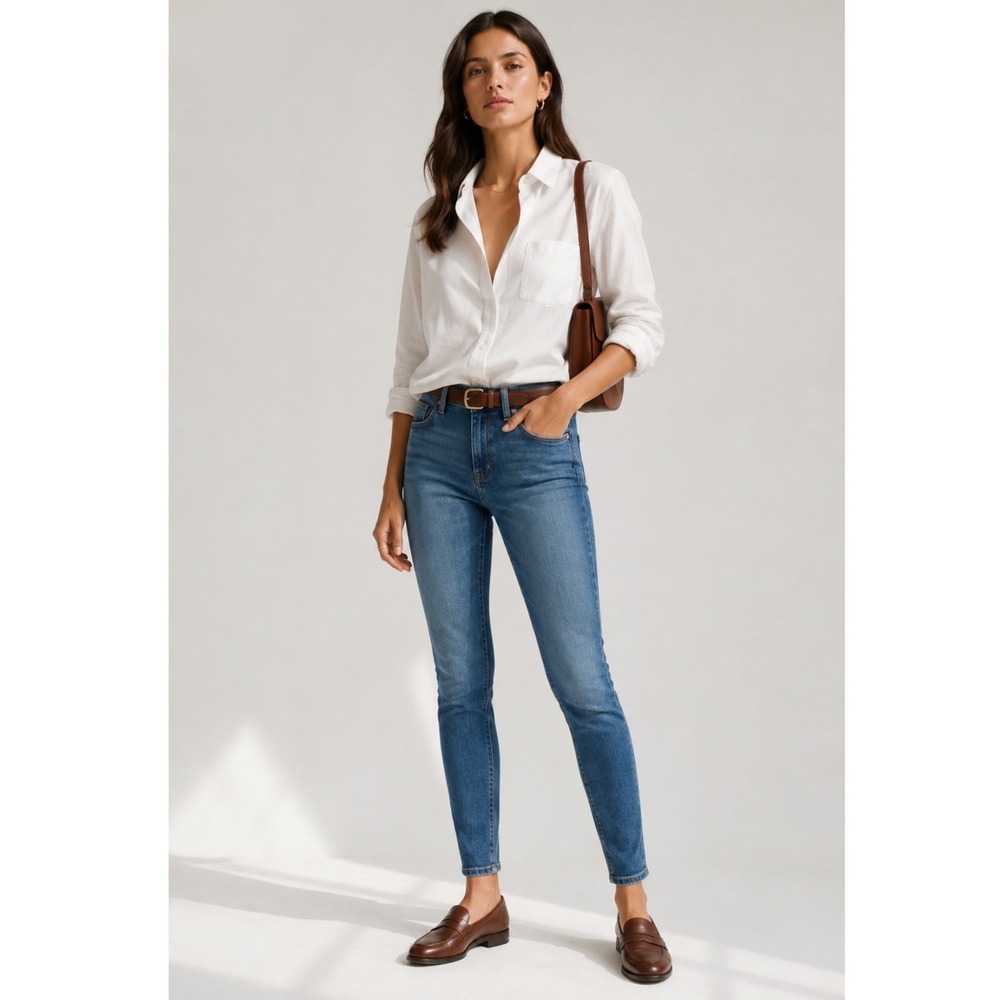 NWT Everlane Mid Rise Skinny Jeans Women 27 Ankle Stretch Denim‎